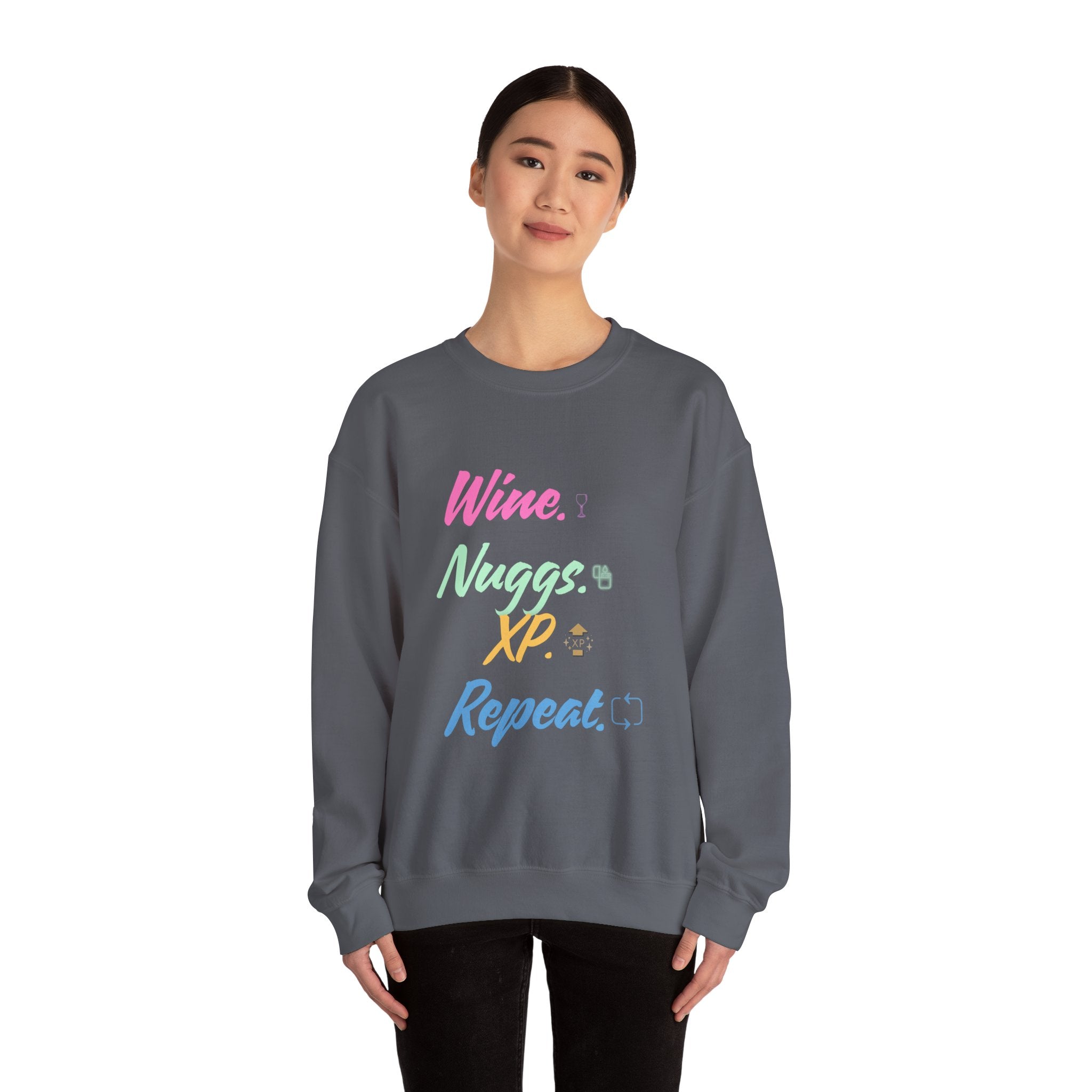 “Wine, Nuggs, XP, Repeat” Sweatshirt
