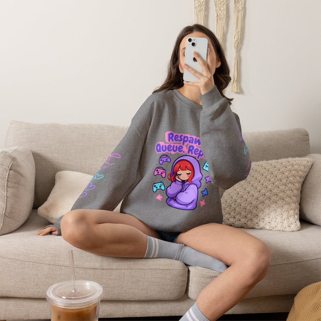 Respawn, Queue, Repeat Cozy Sweatshirt