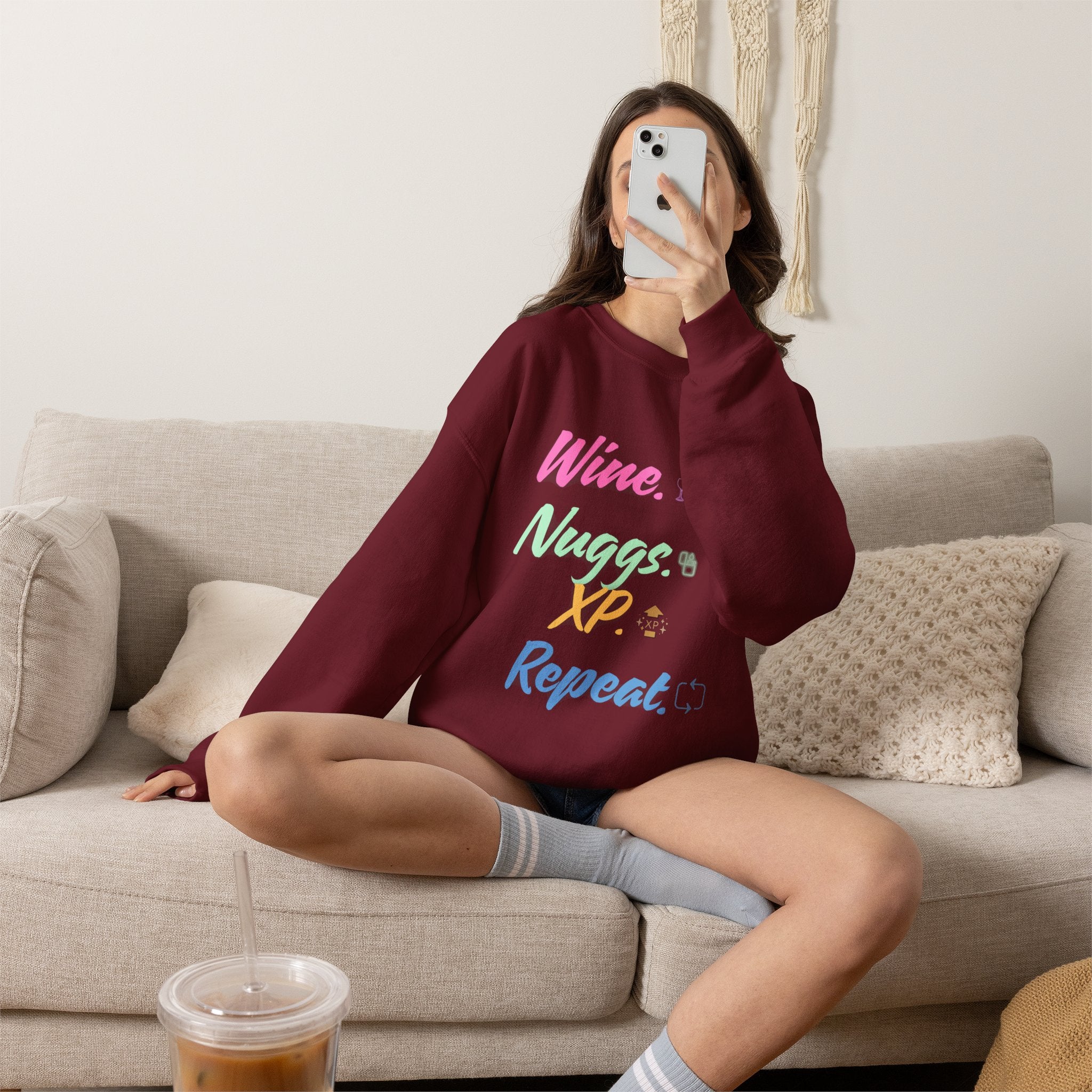 “Wine, Nuggs, XP, Repeat” Sweatshirt