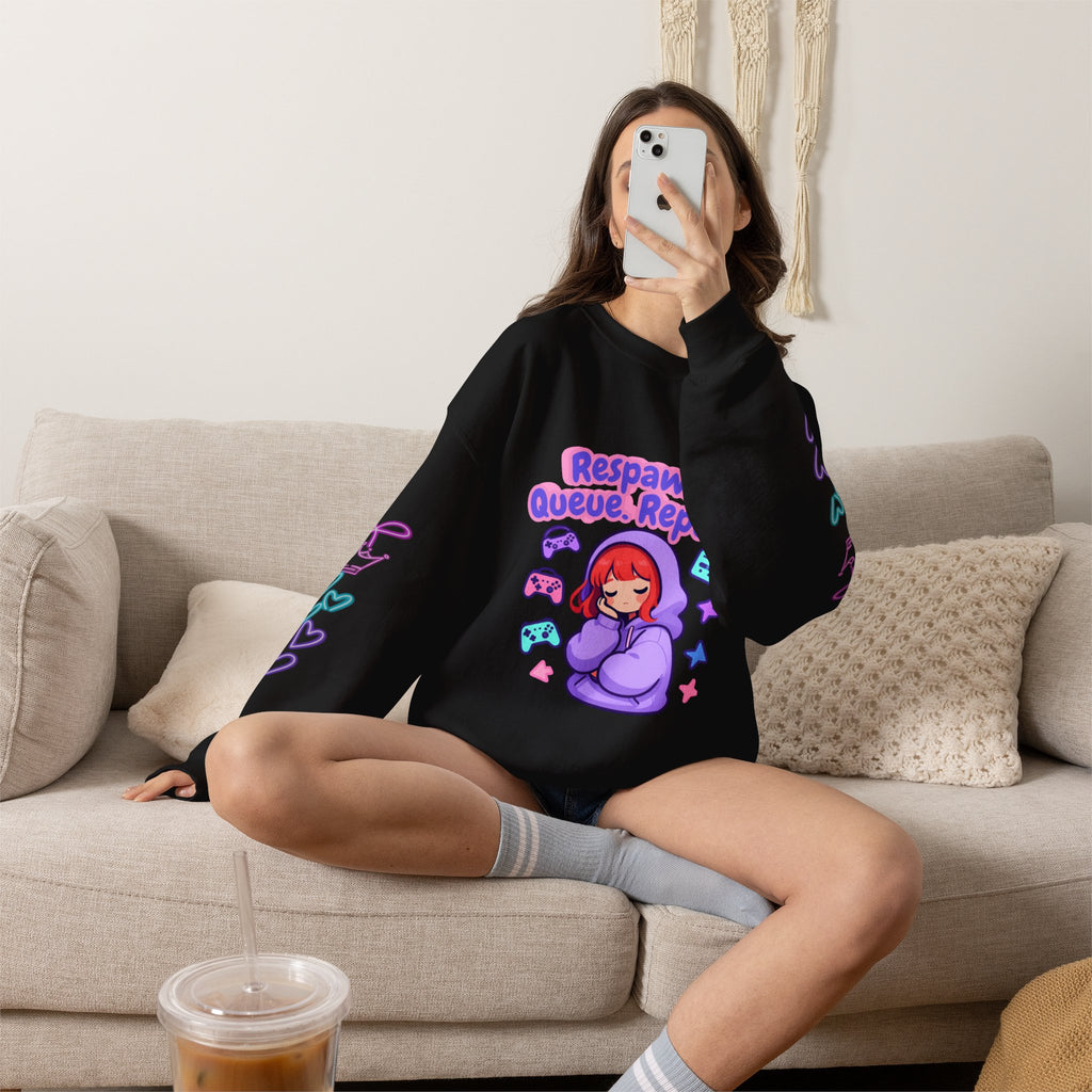 Respawn, Queue, Repeat Cozy Sweatshirt