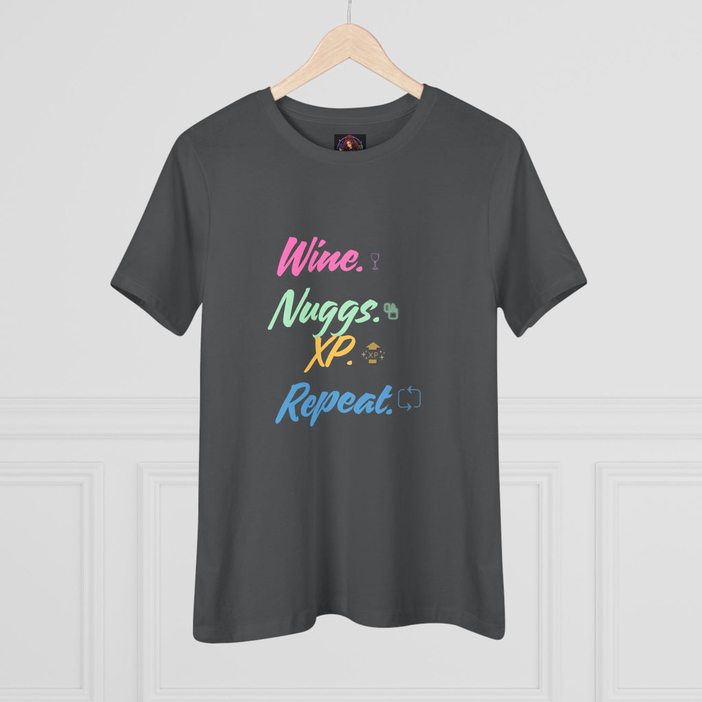 “Wine, Nuggs, XP, Repeat” Women's Cotton Tee
