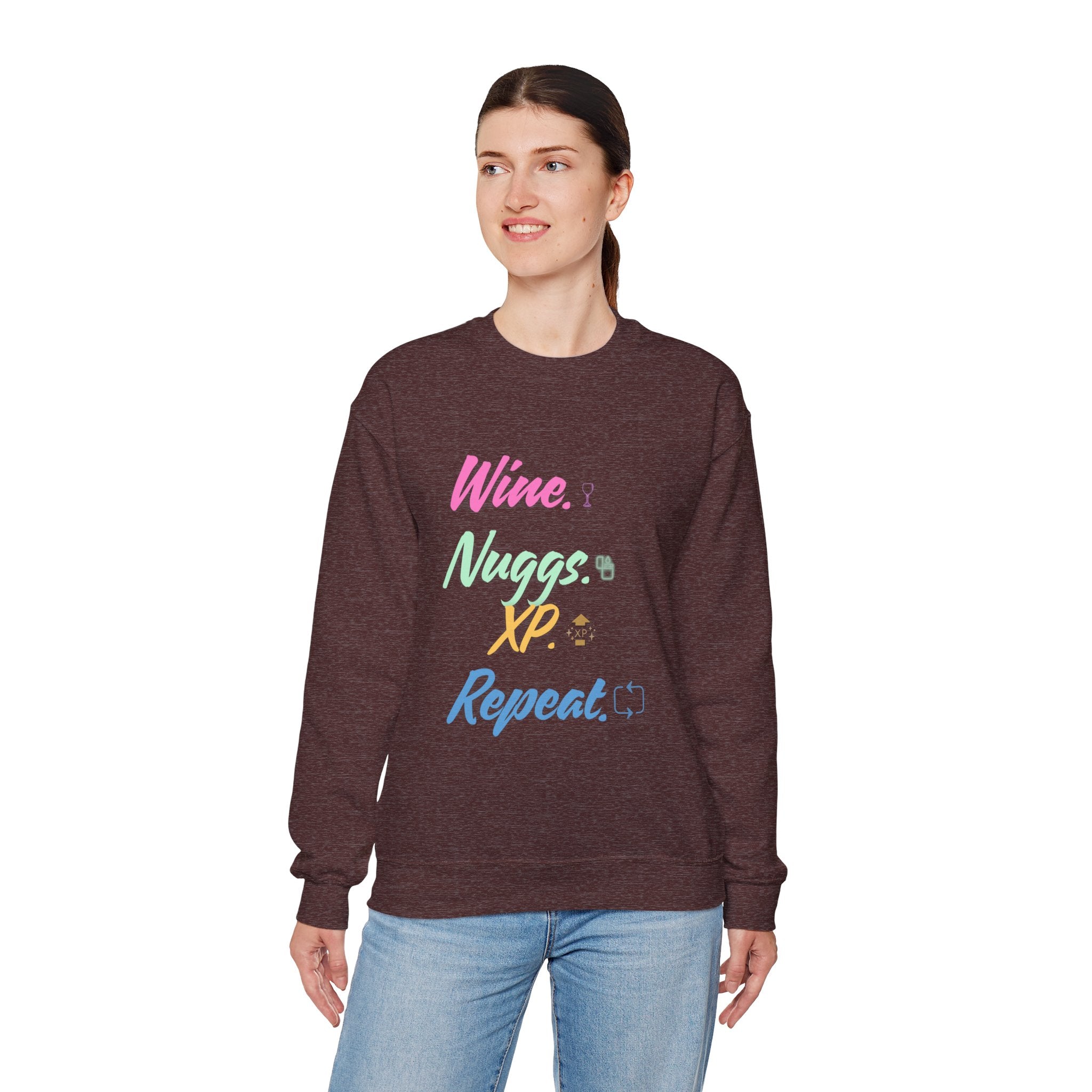 “Wine, Nuggs, XP, Repeat” Sweatshirt