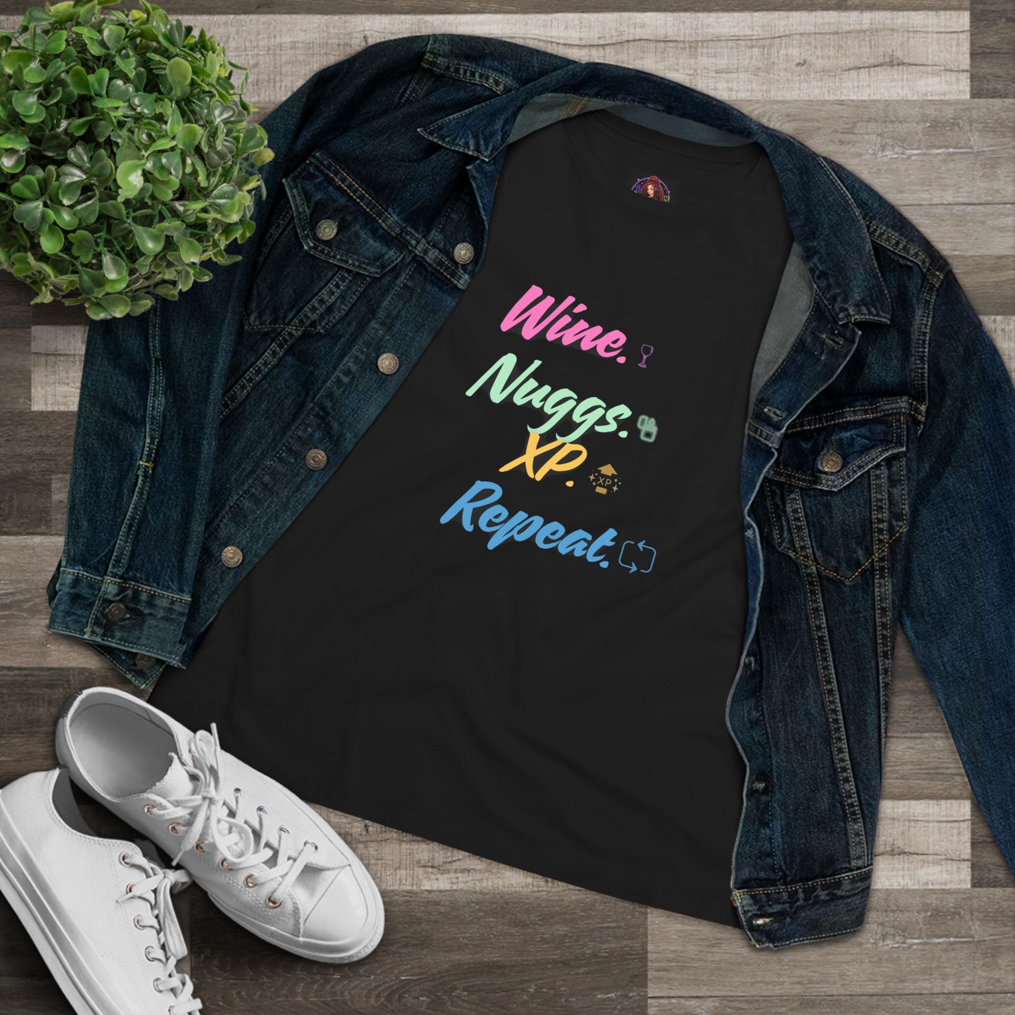 “Wine, Nuggs, XP, Repeat” Women's Cotton Tee