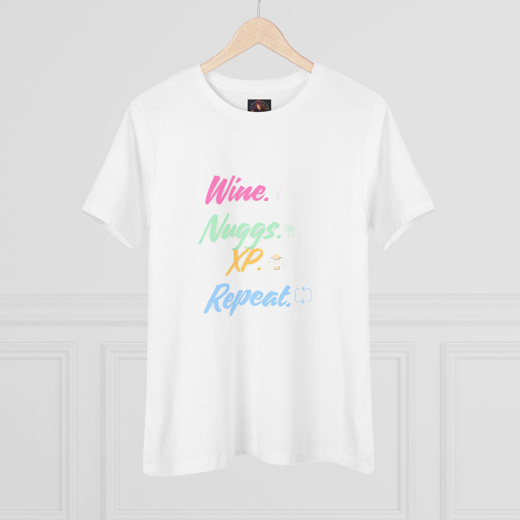 “Wine, Nuggs, XP, Repeat” Women's Cotton Tee