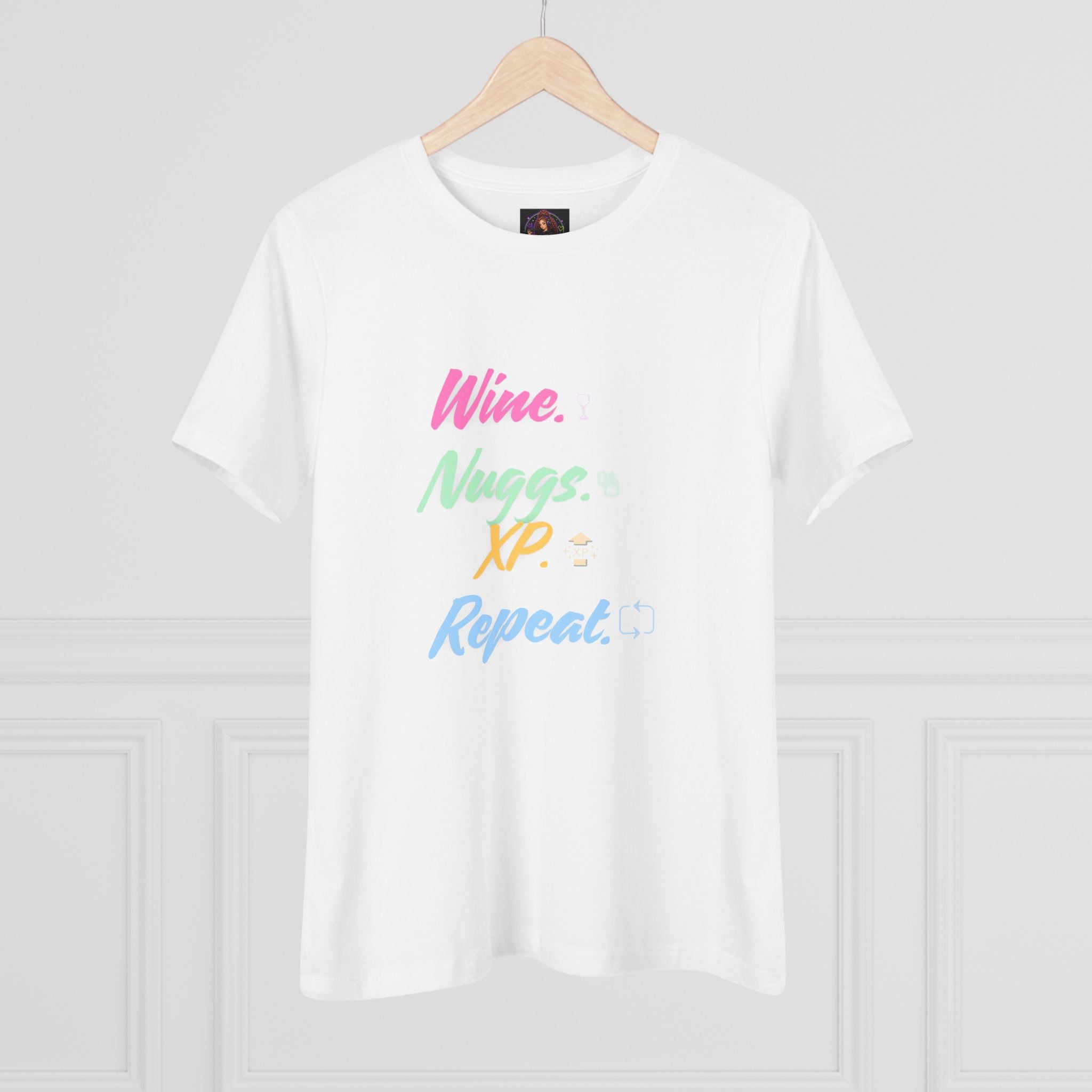 “Wine, Nuggs, XP, Repeat” Women's Cotton Tee
