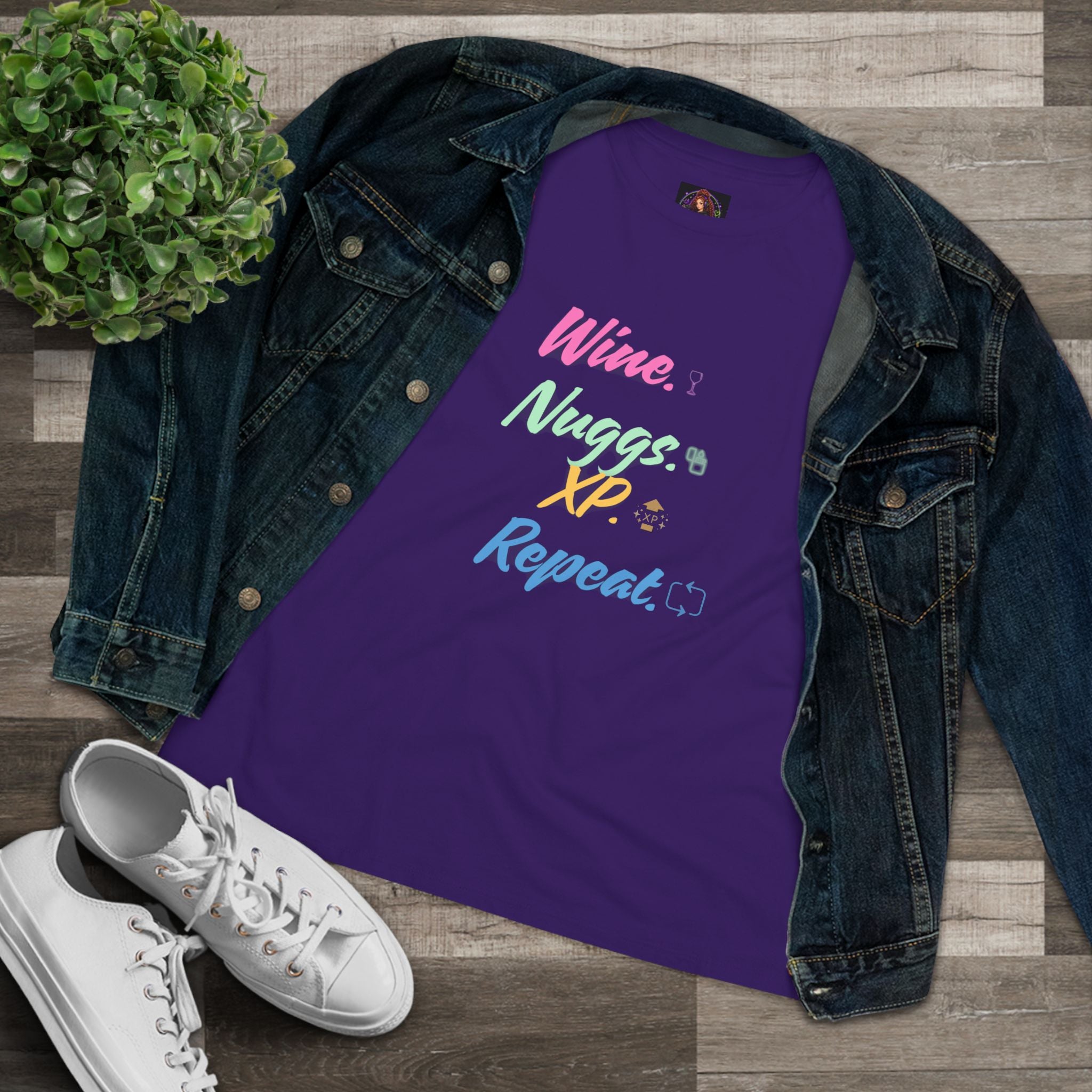 “Wine, Nuggs, XP, Repeat” Women's Cotton Tee