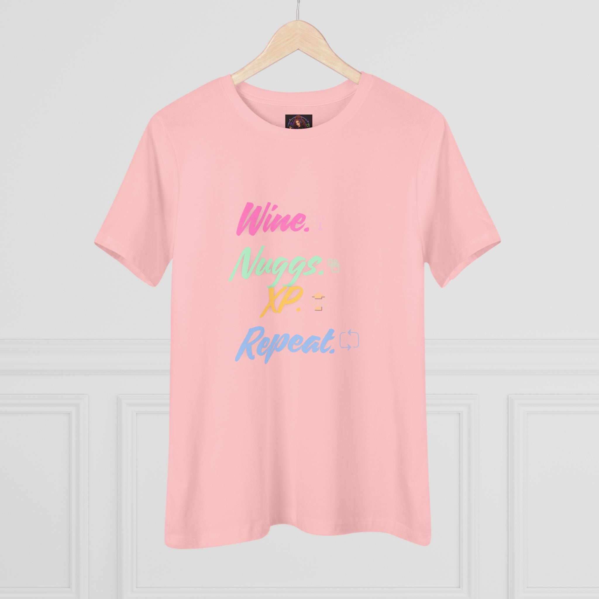 “Wine, Nuggs, XP, Repeat” Women's Cotton Tee