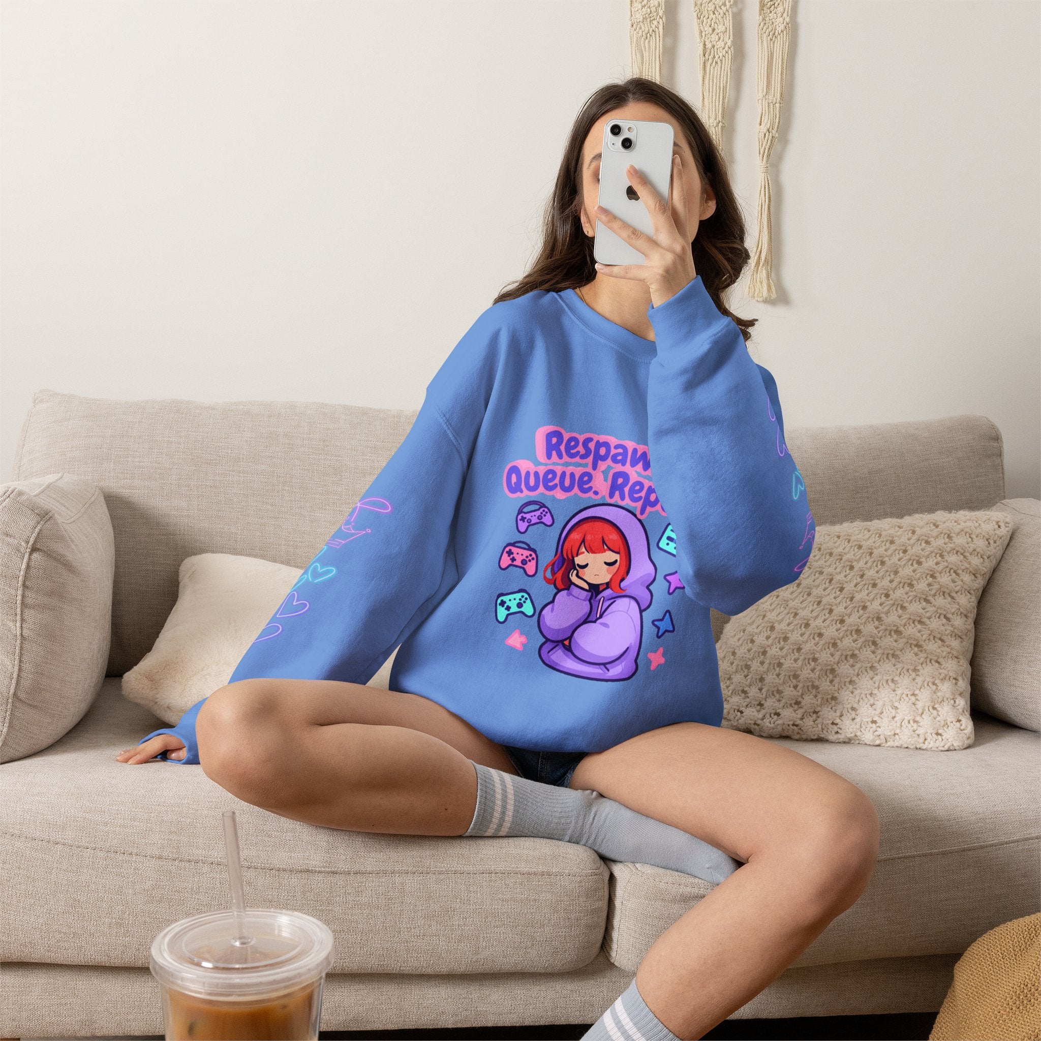 Respawn, Queue, Repeat Cozy Sweatshirt
