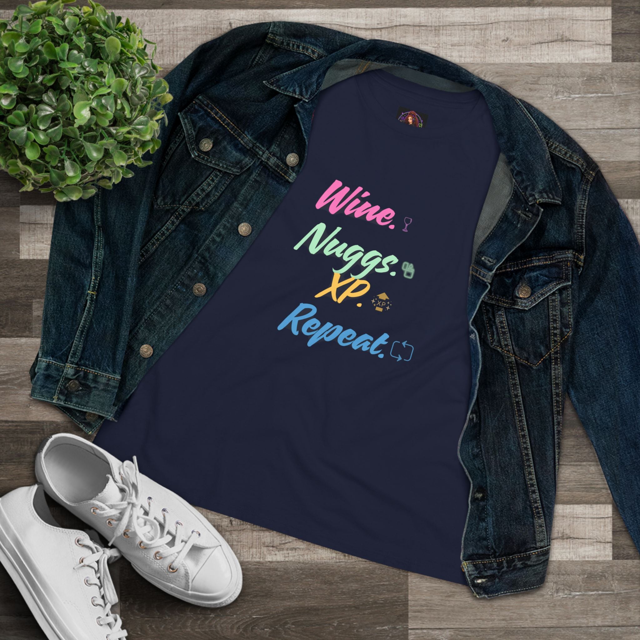 “Wine, Nuggs, XP, Repeat” Women's Cotton Tee