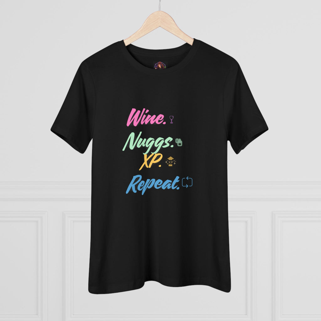 “Wine, Nuggs, XP, Repeat” Women's Cotton Tee