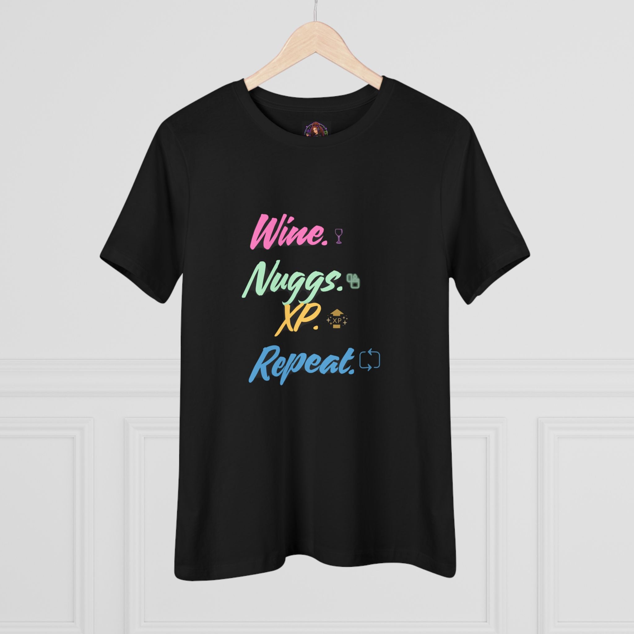 “Wine, Nuggs, XP, Repeat” Women's Cotton Tee
