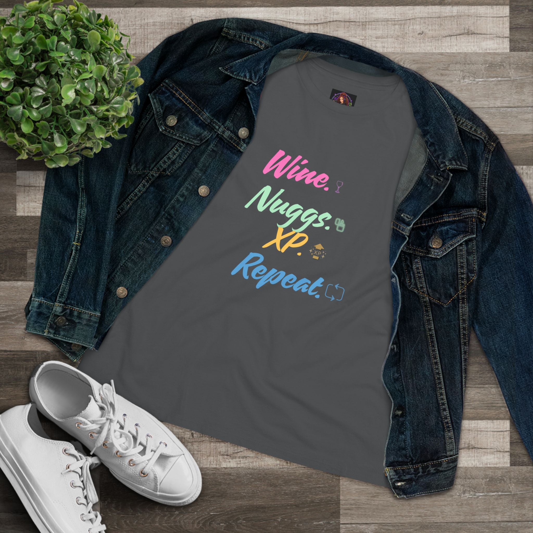 “Wine, Nuggs, XP, Repeat” Women's Cotton Tee