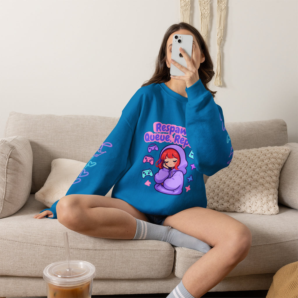 Respawn, Queue, Repeat Cozy Sweatshirt