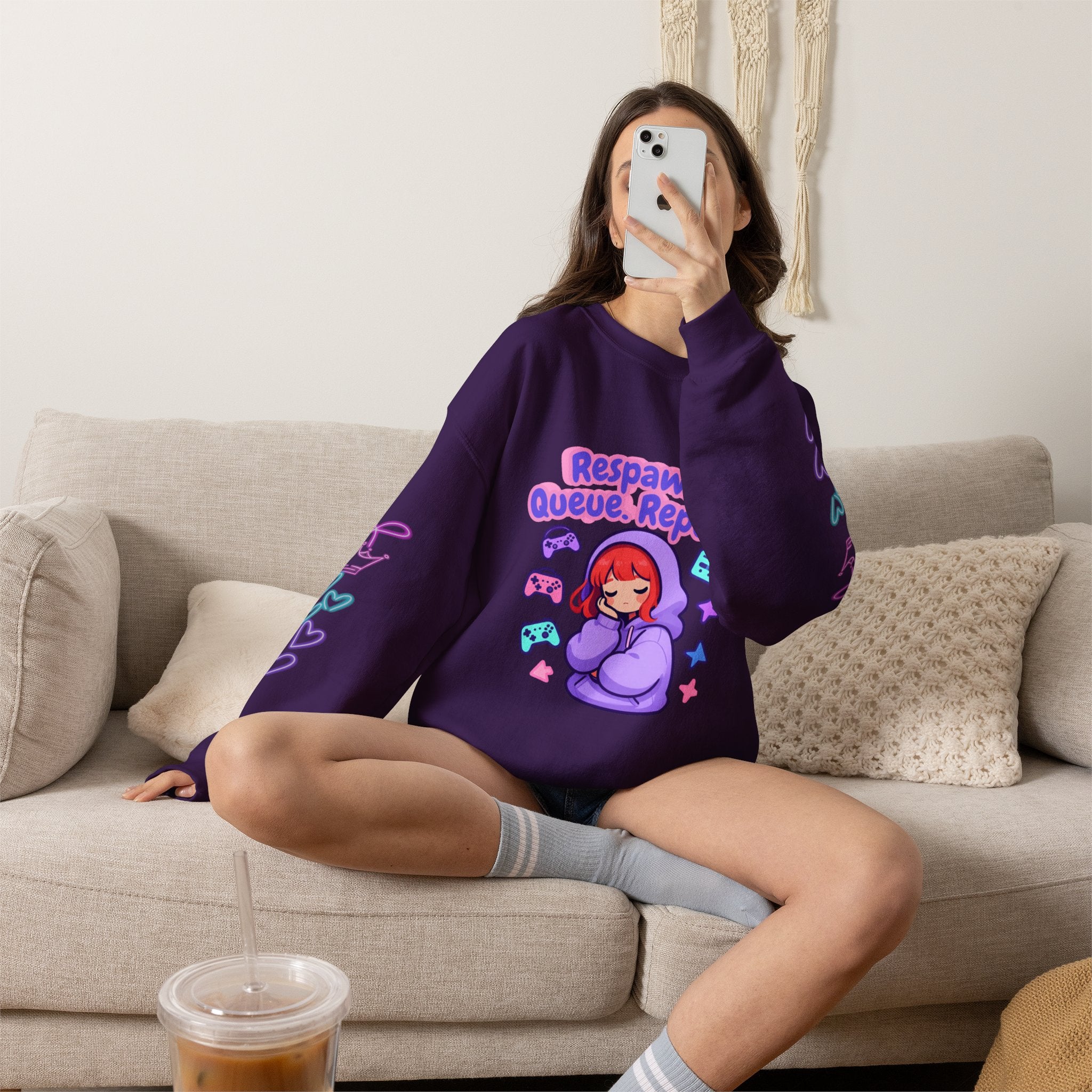 Respawn, Queue, Repeat Cozy Sweatshirt