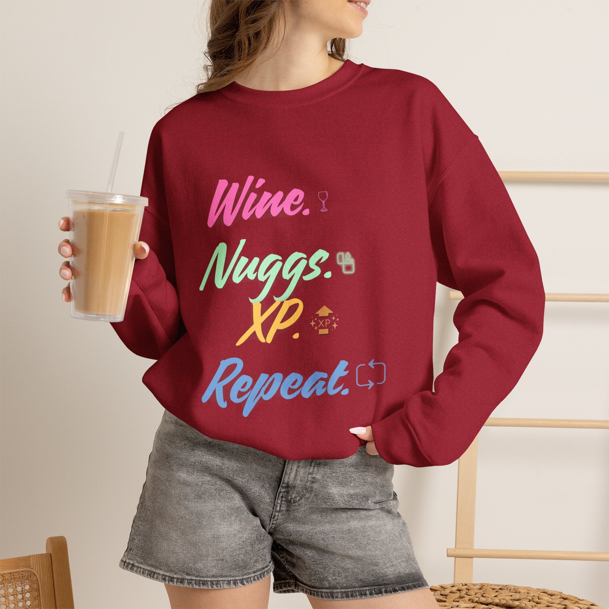 “Wine, Nuggs, XP, Repeat” Sweatshirt