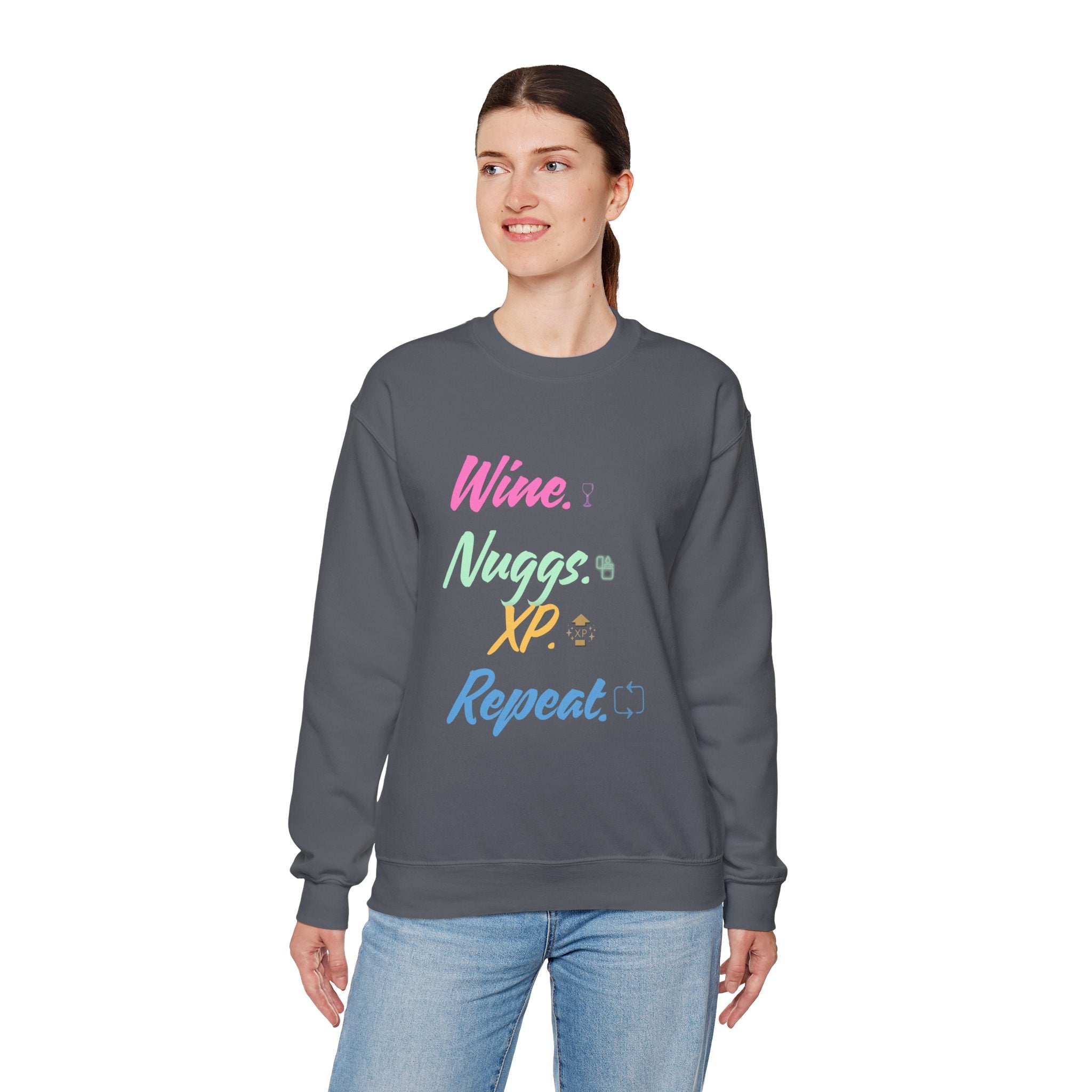 “Wine, Nuggs, XP, Repeat” Sweatshirt