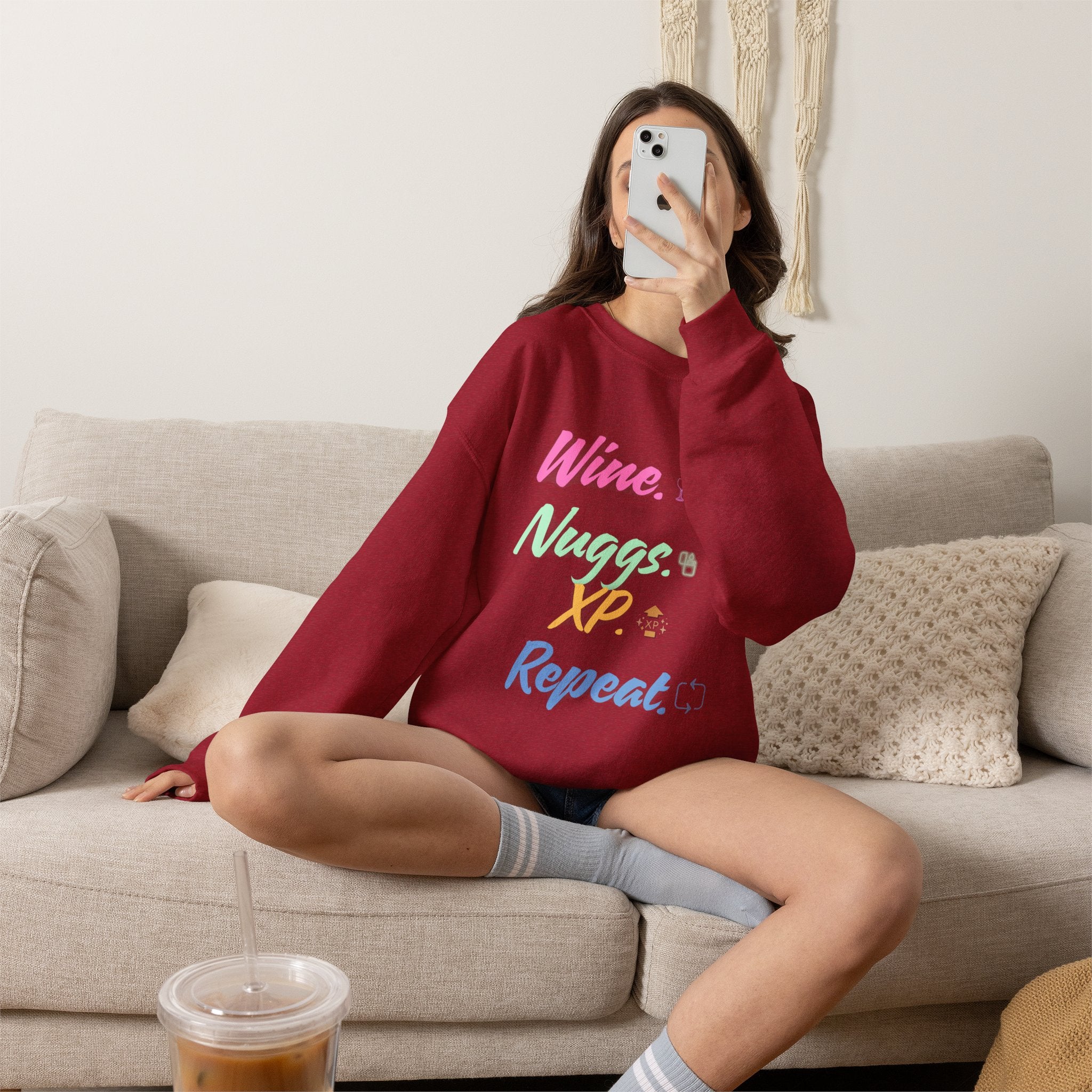 “Wine, Nuggs, XP, Repeat” Sweatshirt