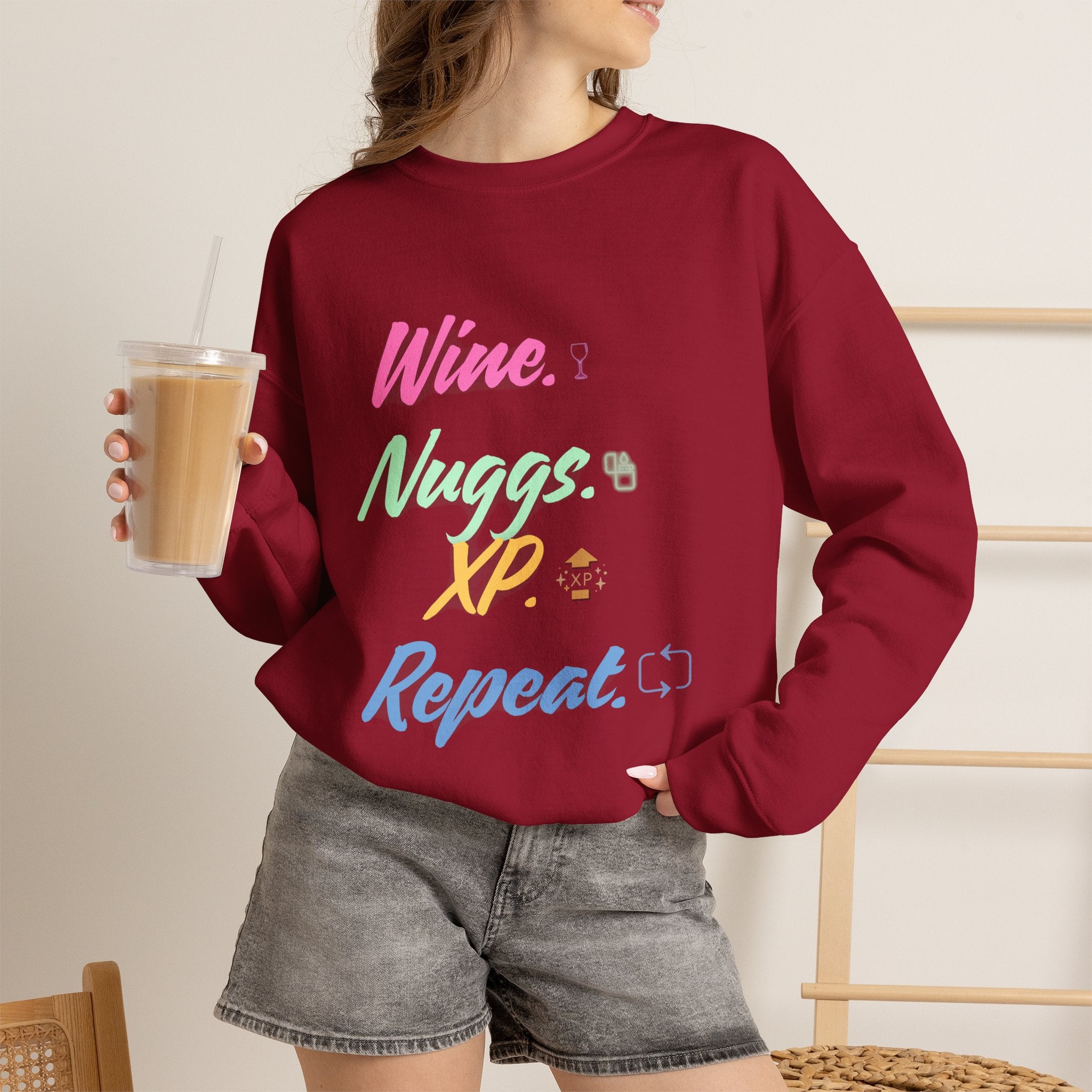 “Wine, Nuggs, XP, Repeat” Sweatshirt