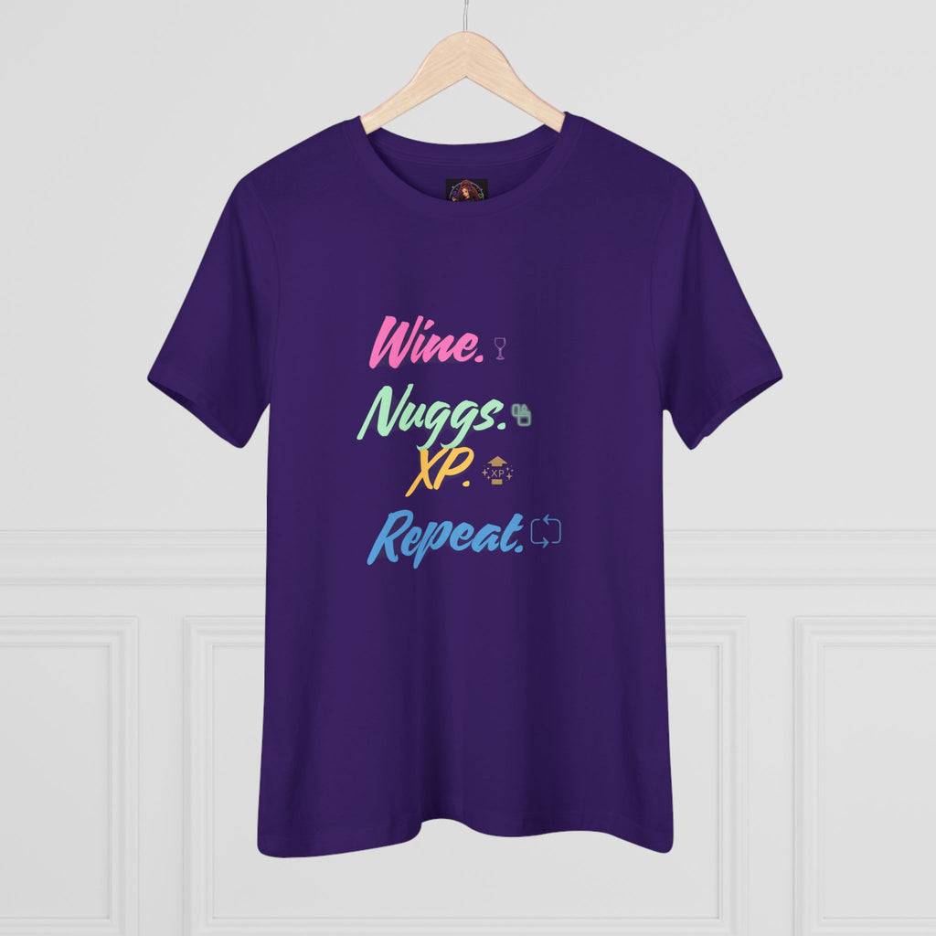 “Wine, Nuggs, XP, Repeat” Women's Cotton Tee