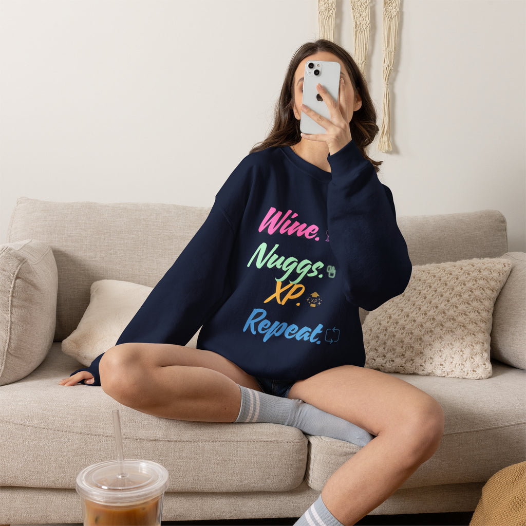 “Wine, Nuggs, XP, Repeat” Sweatshirt