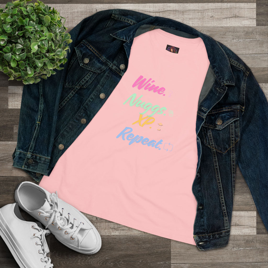 “Wine, Nuggs, XP, Repeat” Women's Cotton Tee