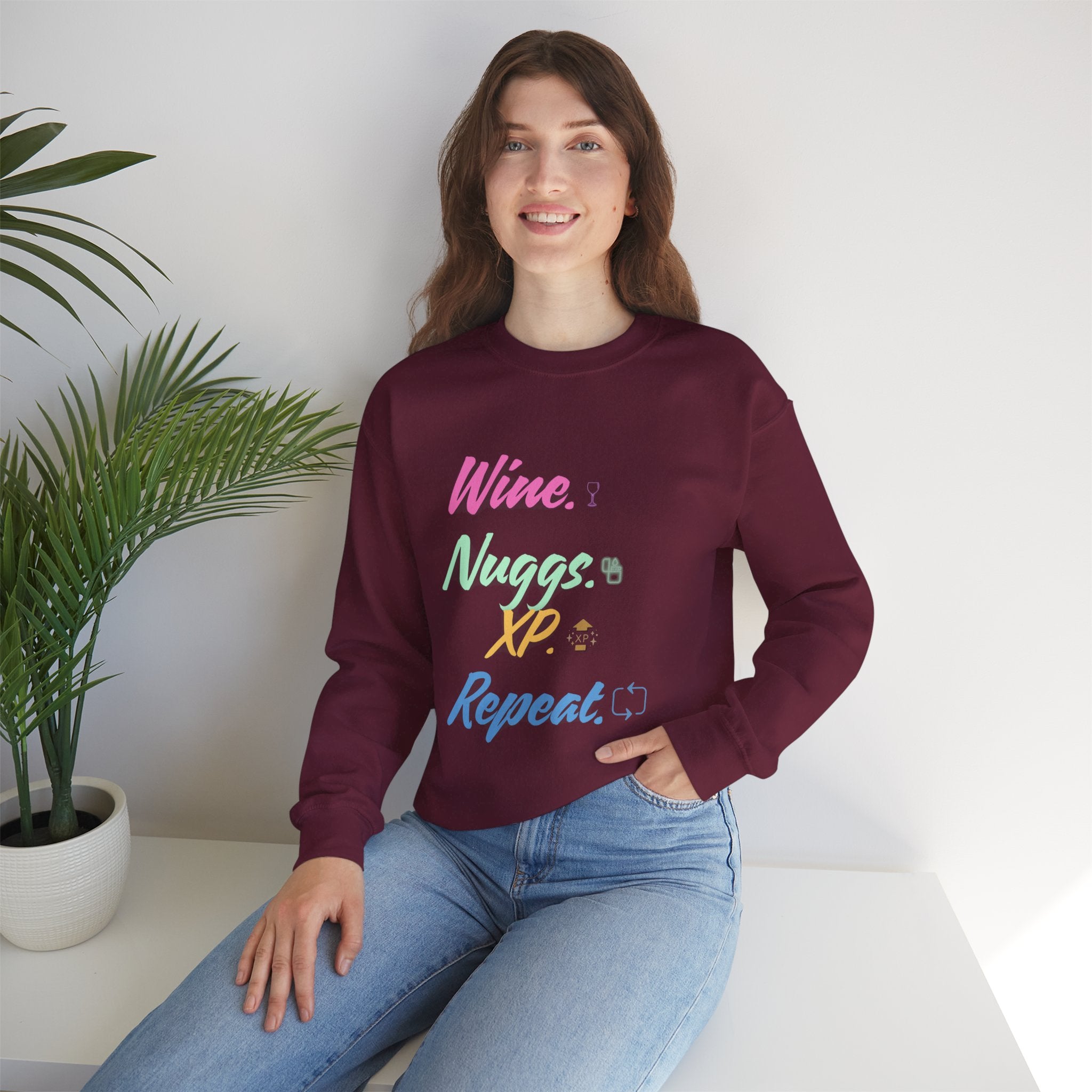 “Wine, Nuggs, XP, Repeat” Sweatshirt