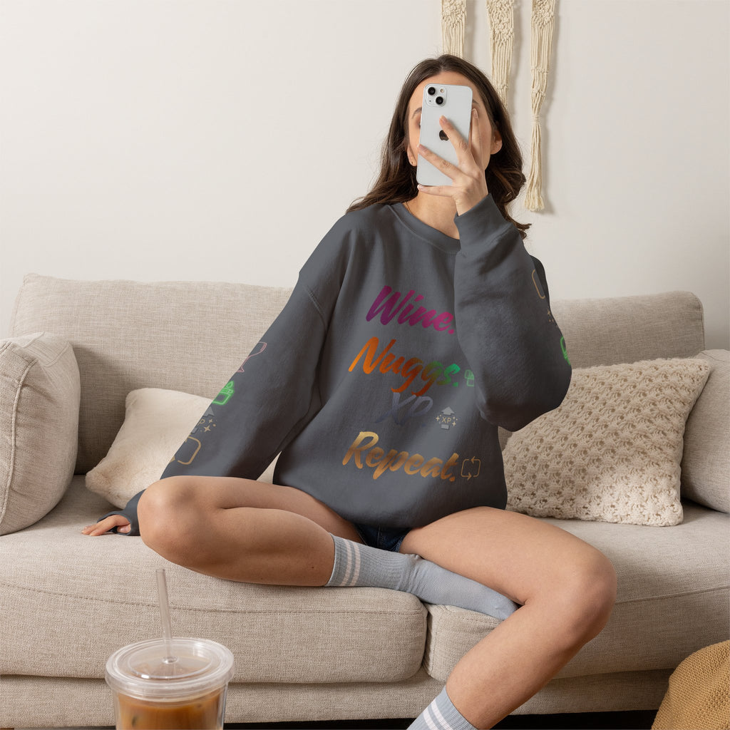 “Wine, Nuggs, XP, Repeat” Crewneck Sweatshirt