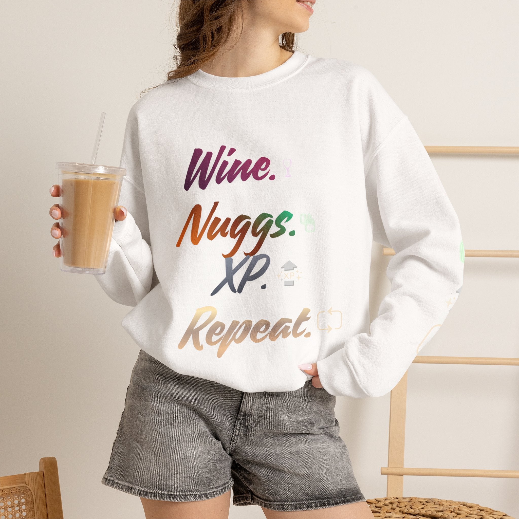 “Wine, Nuggs, XP, Repeat” Crewneck Sweatshirt