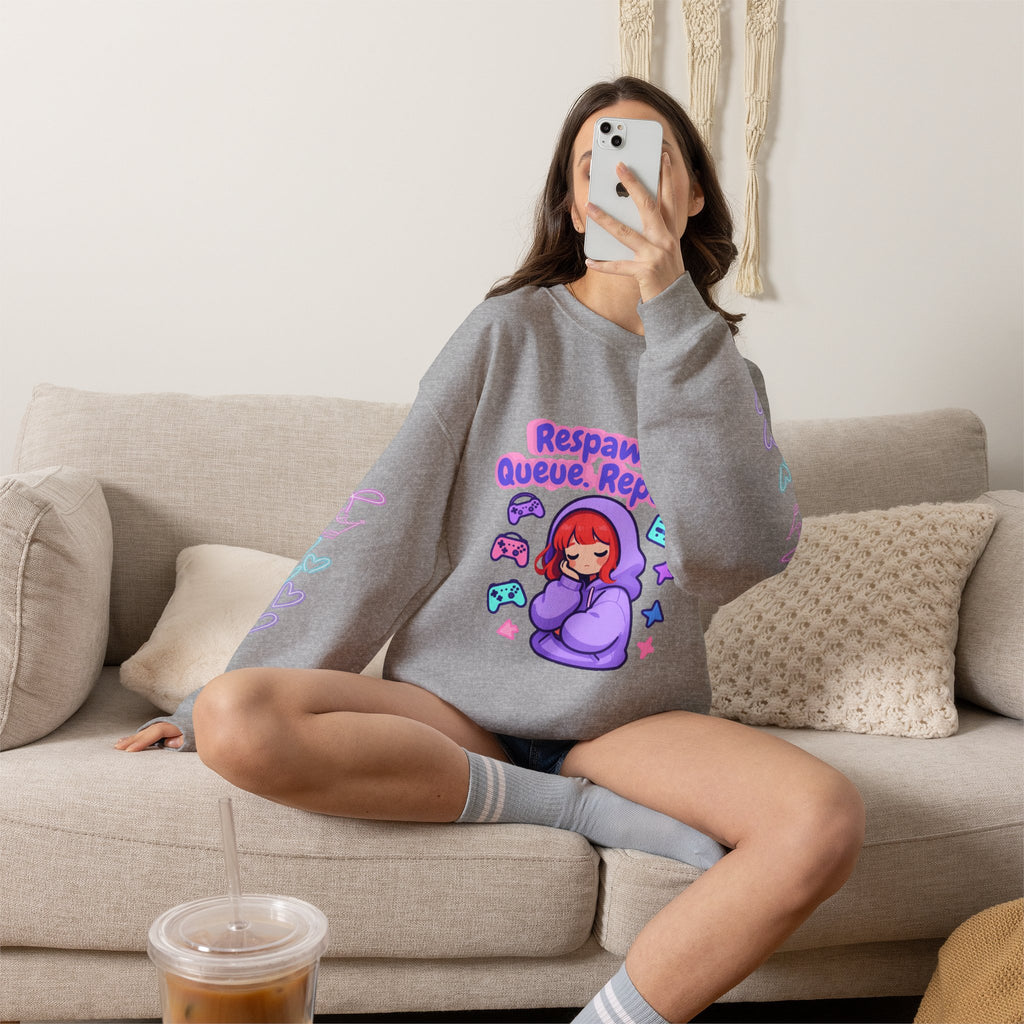 Respawn, Queue, Repeat Cozy Sweatshirt