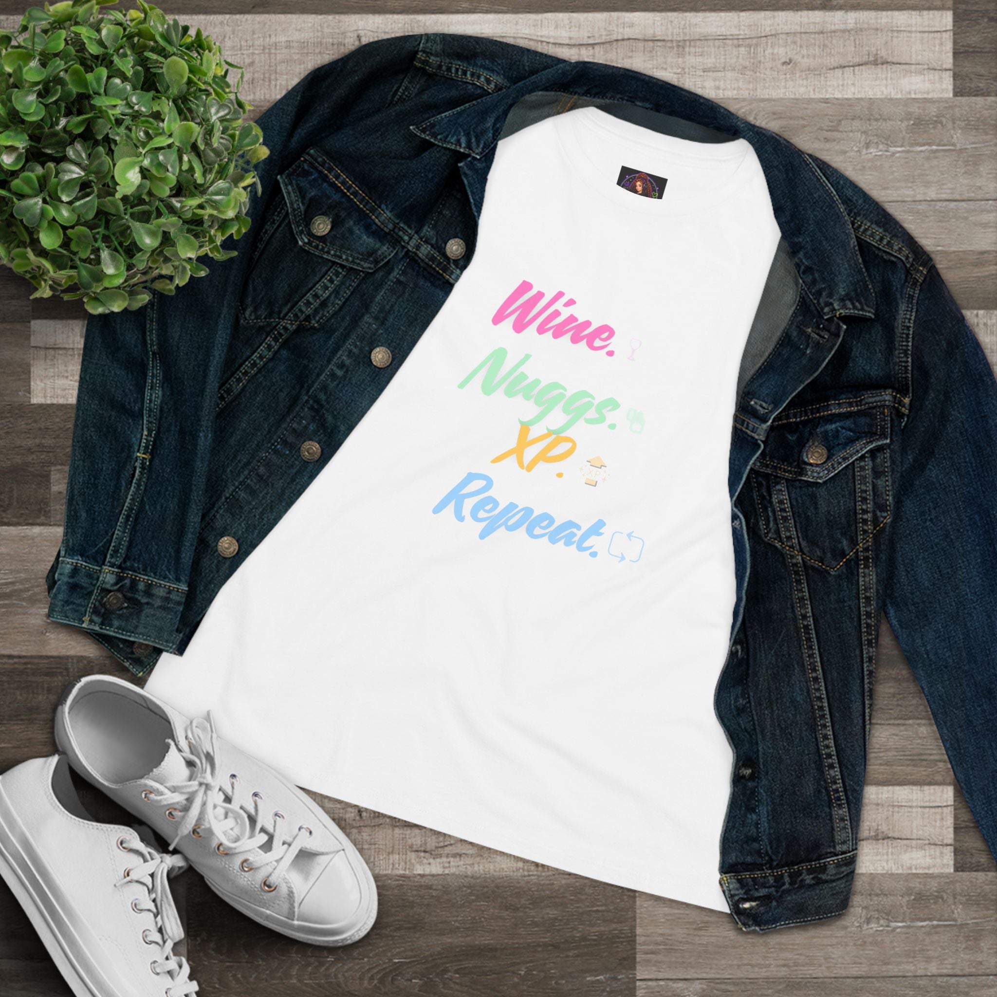 “Wine, Nuggs, XP, Repeat” Women's Cotton Tee