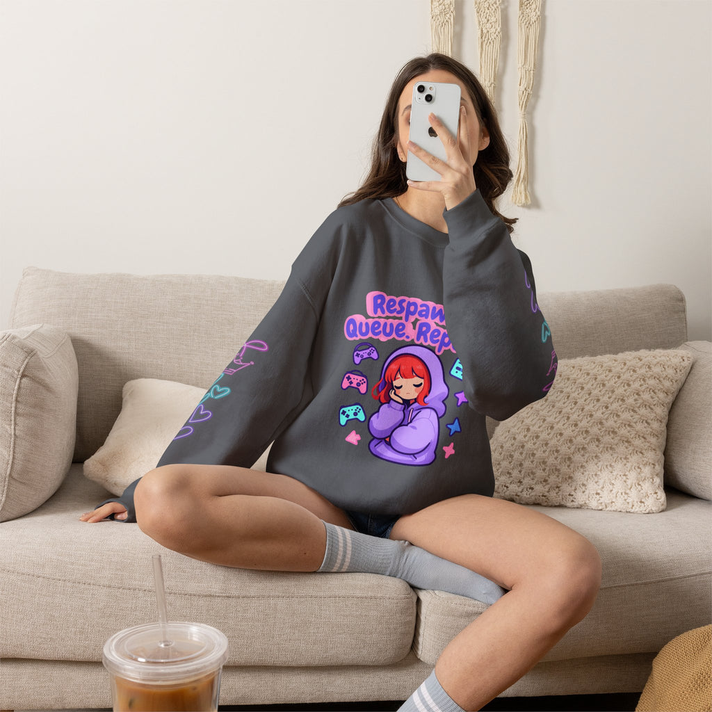 Respawn, Queue, Repeat Cozy Sweatshirt