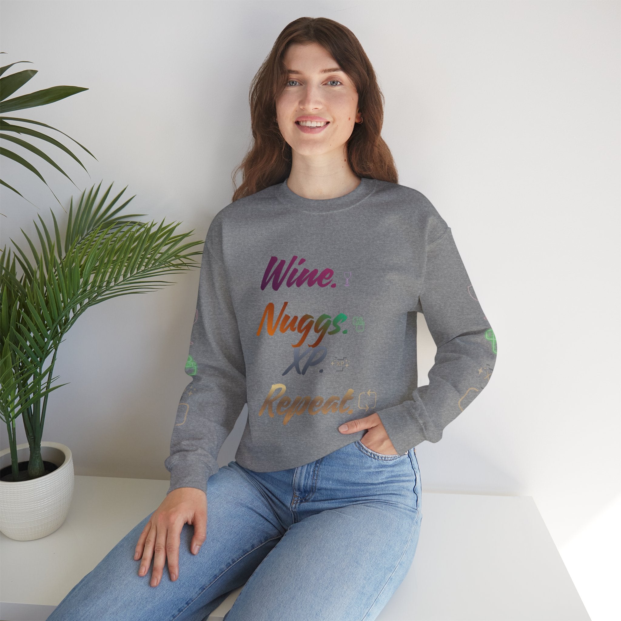 “Wine, Nuggs, XP, Repeat” Crewneck Sweatshirt