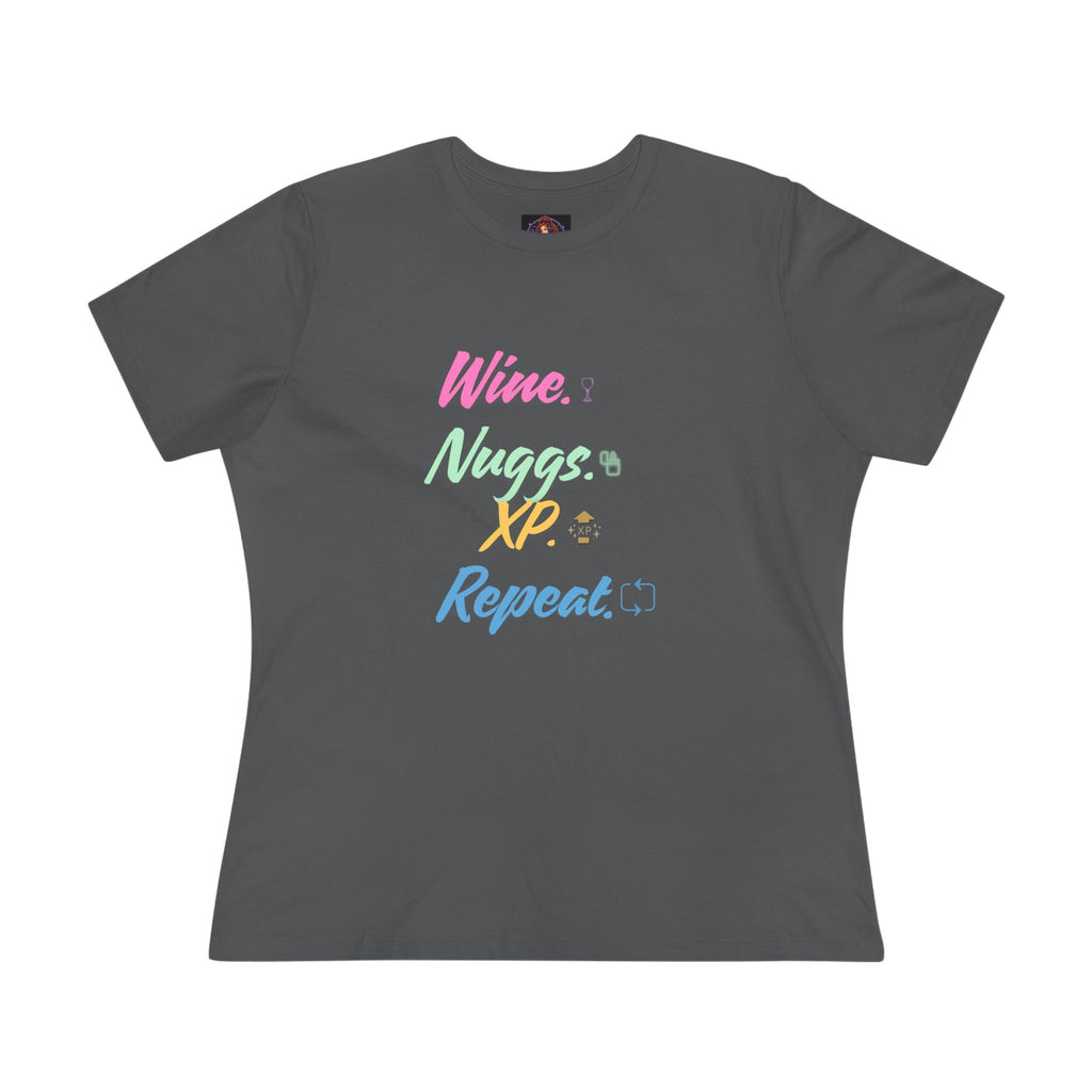 “Wine, Nuggs, XP, Repeat” Women's Cotton Tee