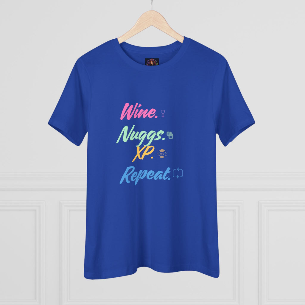 “Wine, Nuggs, XP, Repeat” Women's Cotton Tee