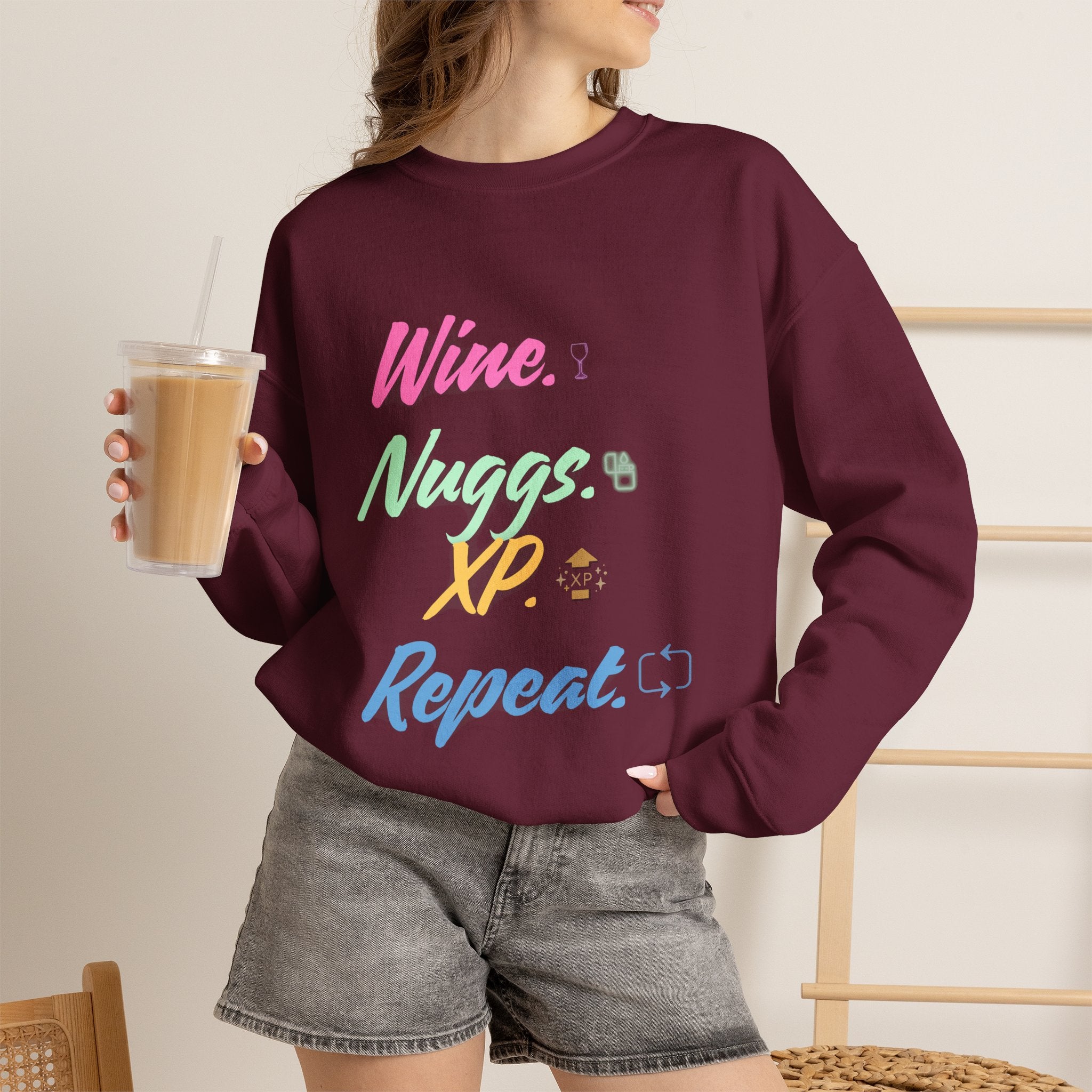 “Wine, Nuggs, XP, Repeat” Sweatshirt