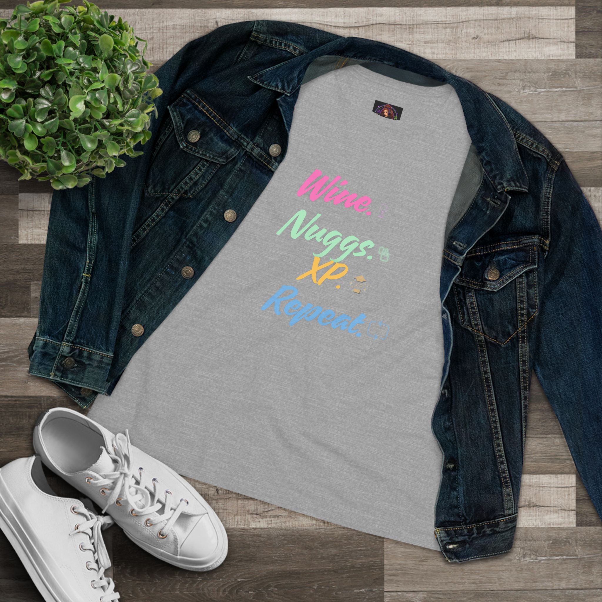 “Wine, Nuggs, XP, Repeat” Women's Cotton Tee