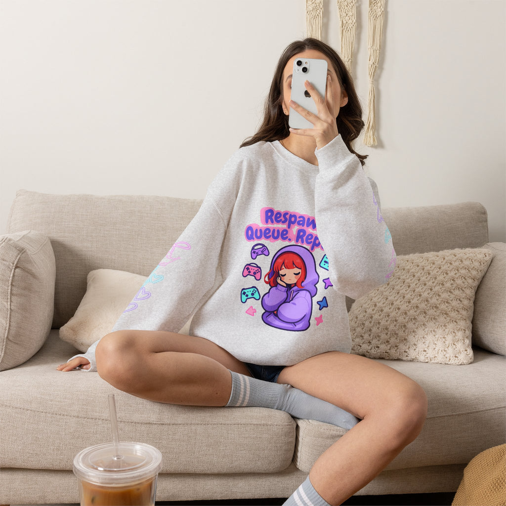 Respawn, Queue, Repeat Cozy Sweatshirt