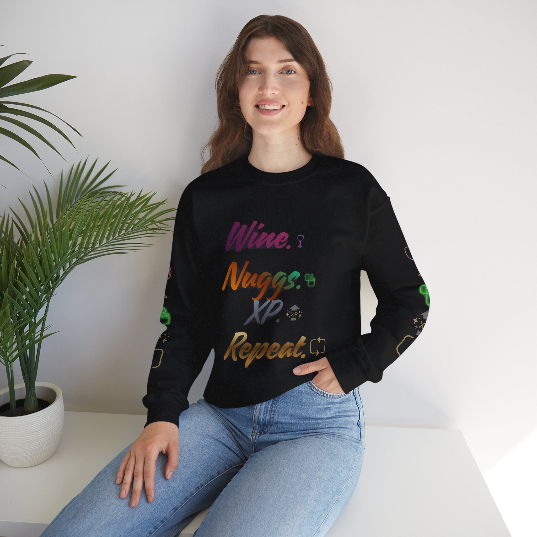 “Wine, Nuggs, XP, Repeat” Crewneck Sweatshirt