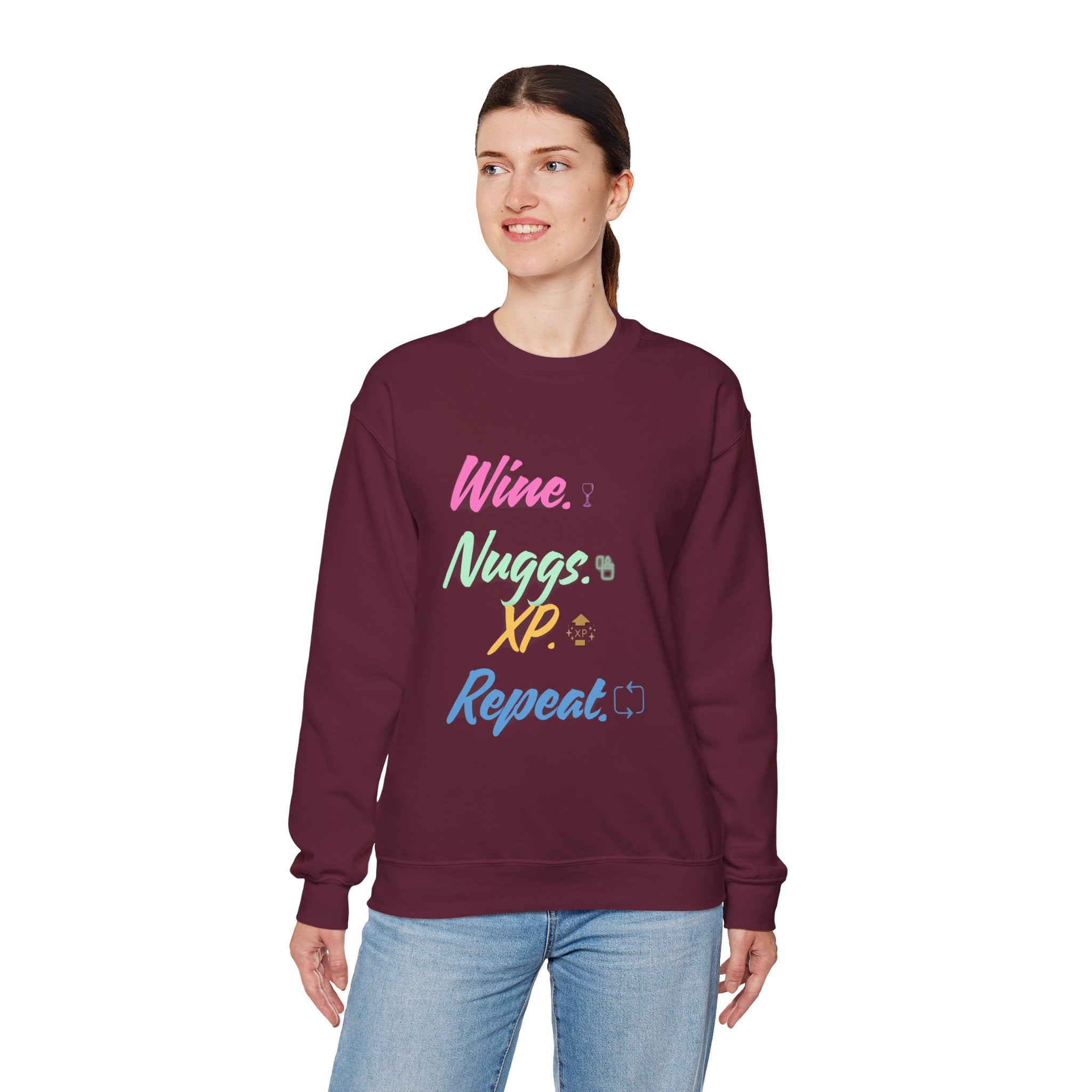 “Wine, Nuggs, XP, Repeat” Sweatshirt