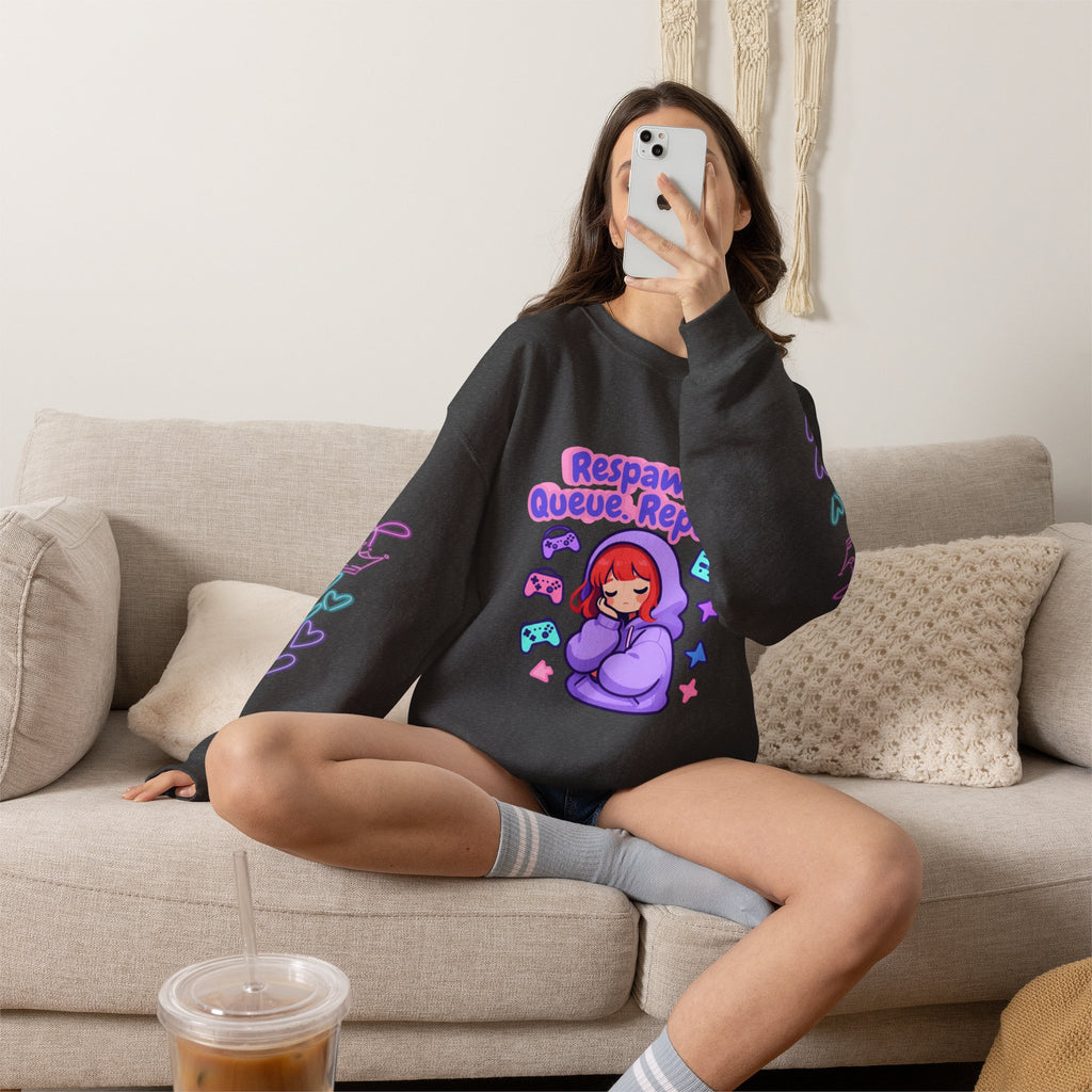 Respawn, Queue, Repeat Cozy Sweatshirt