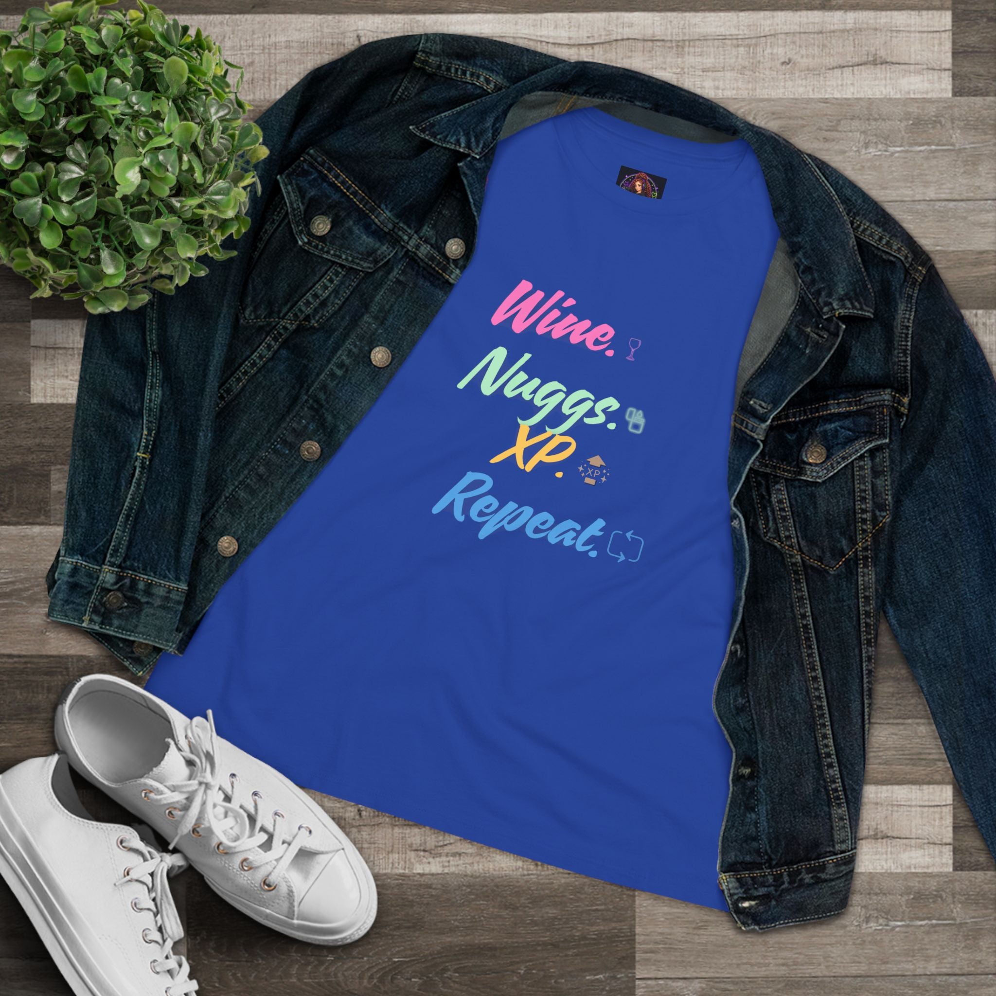 “Wine, Nuggs, XP, Repeat” Women's Cotton Tee