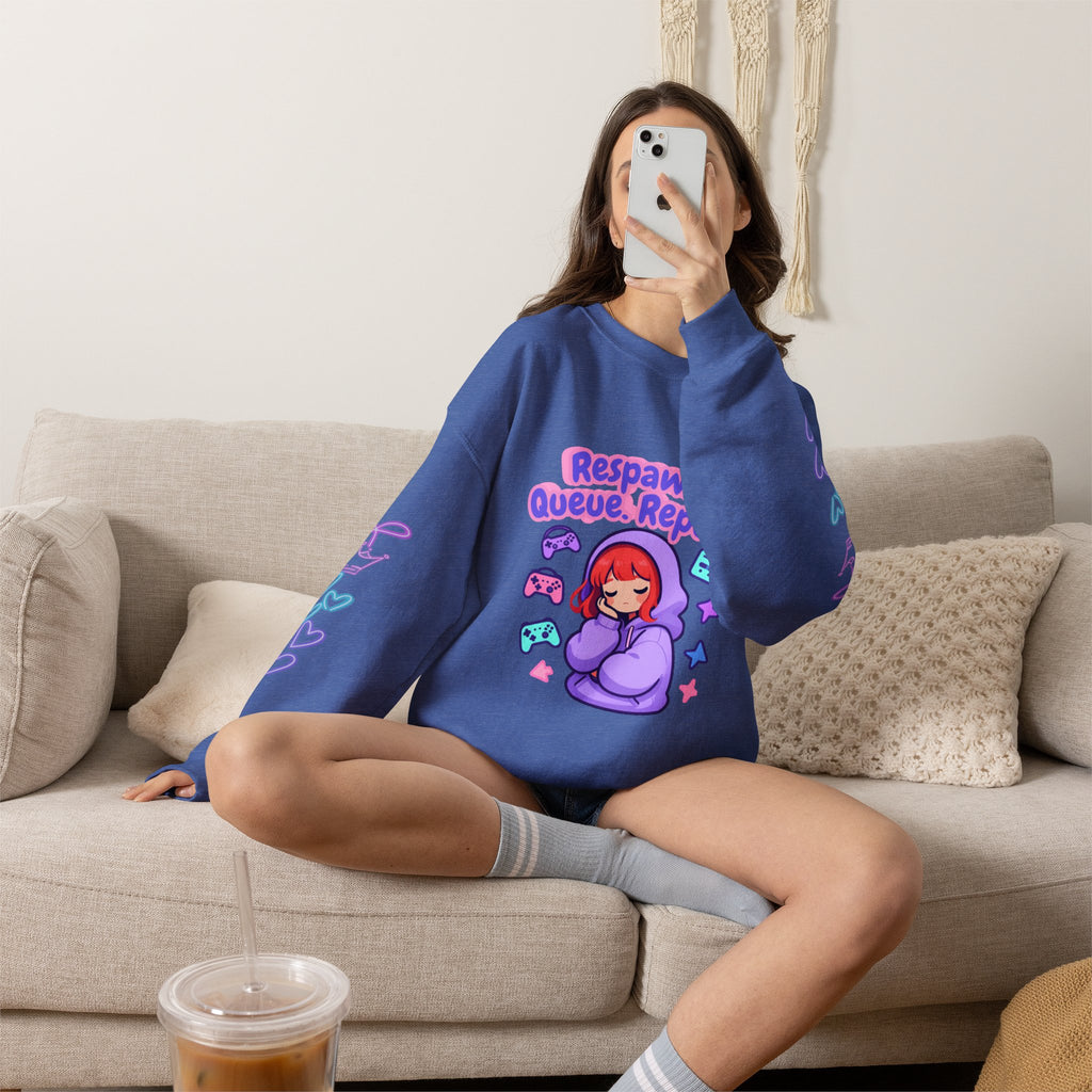 Respawn, Queue, Repeat Cozy Sweatshirt